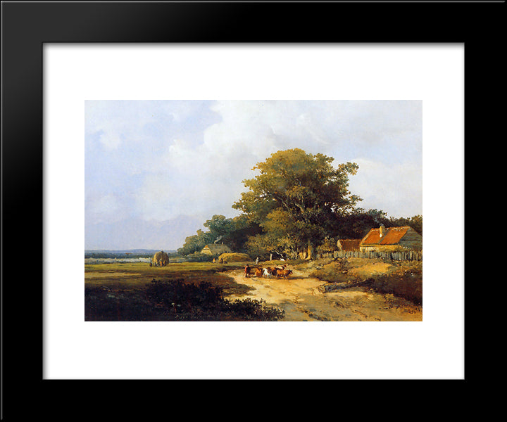 Farmer With Herd On Countryroad 20x24 Black Modern Wood Framed Art Print Poster by Weissenbruch, Johan Hendrik