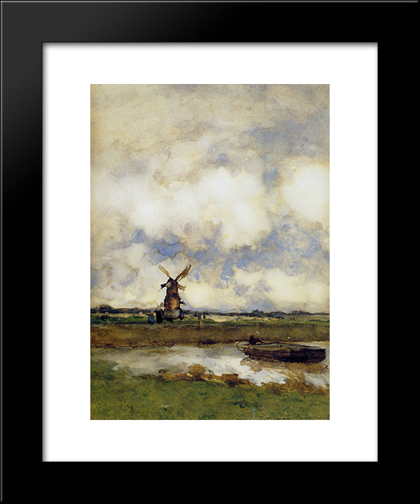 Man In A Boat In A Canal 20x24 Black Modern Wood Framed Art Print Poster by Weissenbruch, Johan Hendrik