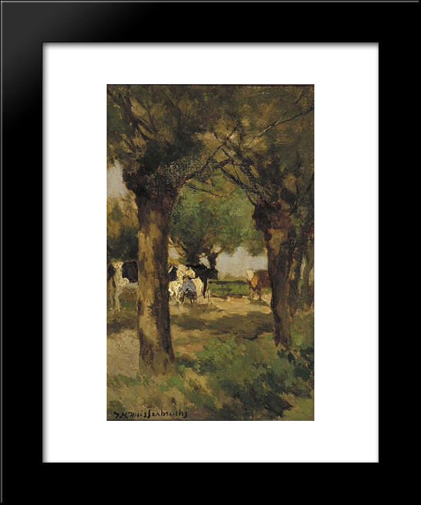 Milking Cows Underneath The Willows 20x24 Black Modern Wood Framed Art Print Poster by Weissenbruch, Johan Hendrik