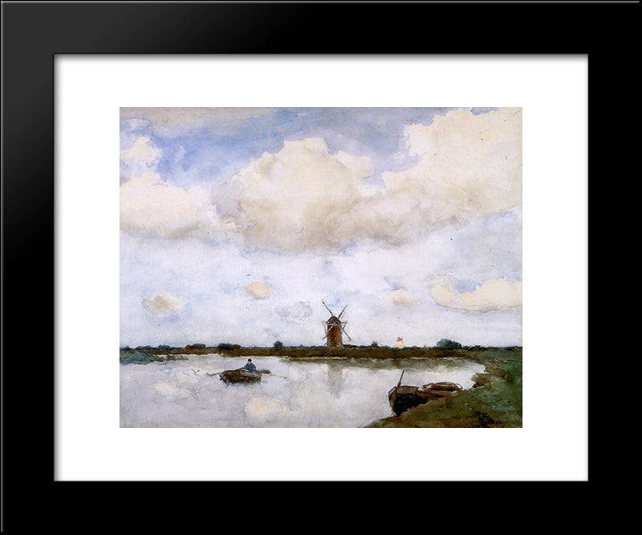 Mill At The Lake 20x24 Black Modern Wood Framed Art Print Poster by Weissenbruch, Johan Hendrik
