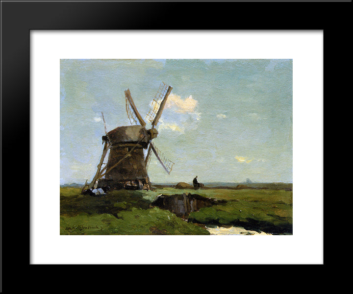 Mill In Landscape 20x24 Black Modern Wood Framed Art Print Poster by Weissenbruch, Johan Hendrik