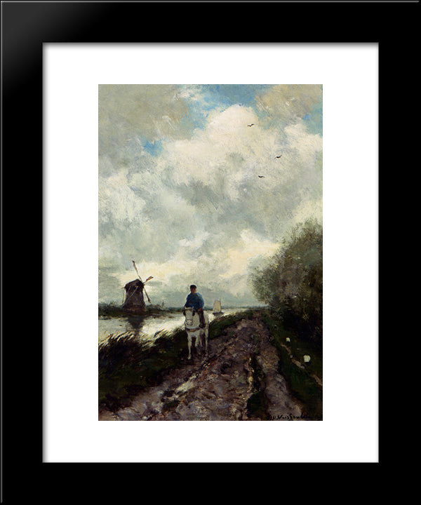 On The Tow Path Along The River Amstel 20x24 Black Modern Wood Framed Art Print Poster by Weissenbruch, Johan Hendrik