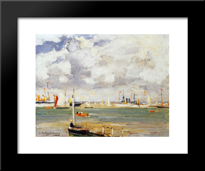 Ships In Harbour 20x24 Black Modern Wood Framed Art Print Poster by Weissenbruch, Johan Hendrik