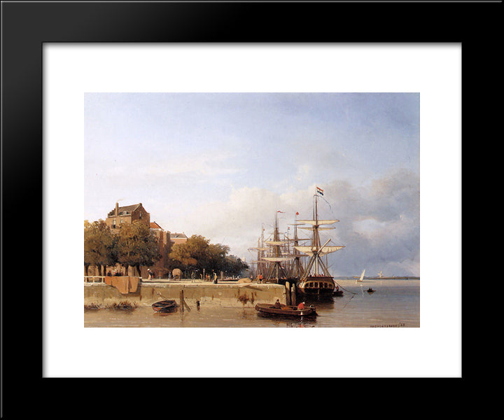 Ships On A Quay 20x24 Black Modern Wood Framed Art Print Poster by Weissenbruch, Johan Hendrik