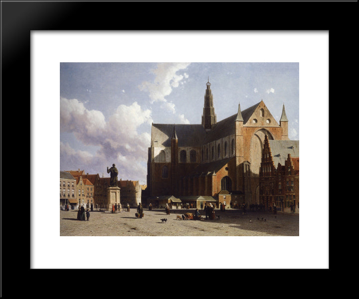 View On The Market Of Haarlem Sun 20x24 Black Modern Wood Framed Art Print Poster by Weissenbruch, Johan Hendrik