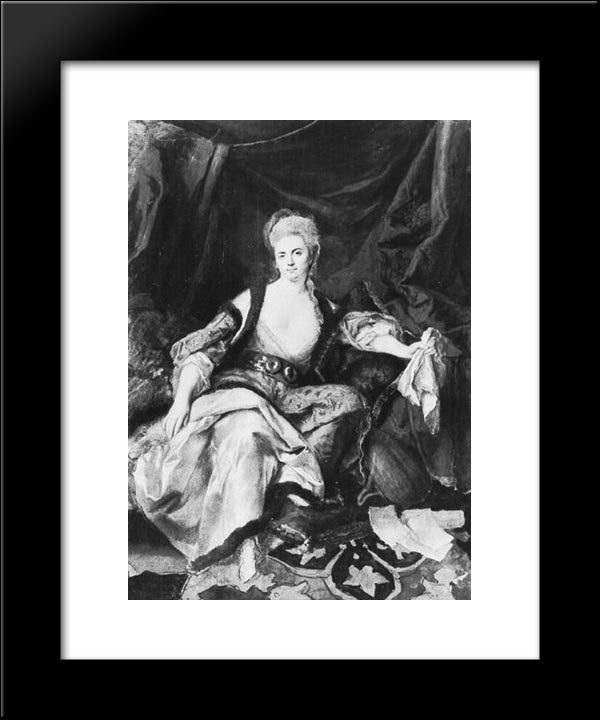 Woman With Lute 20x24 Black Modern Wood Framed Art Print Poster by Peters, Johann Anton de