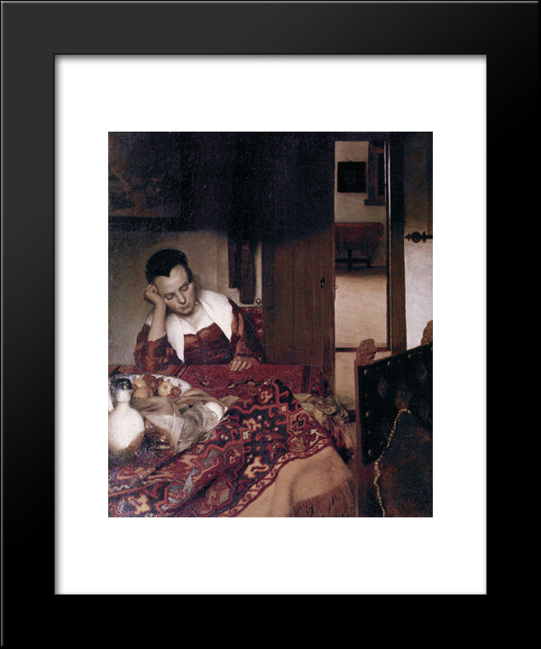 A Maid Asleep 20x24 Black Modern Wood Framed Art Print Poster by Vermeer, Johannes
