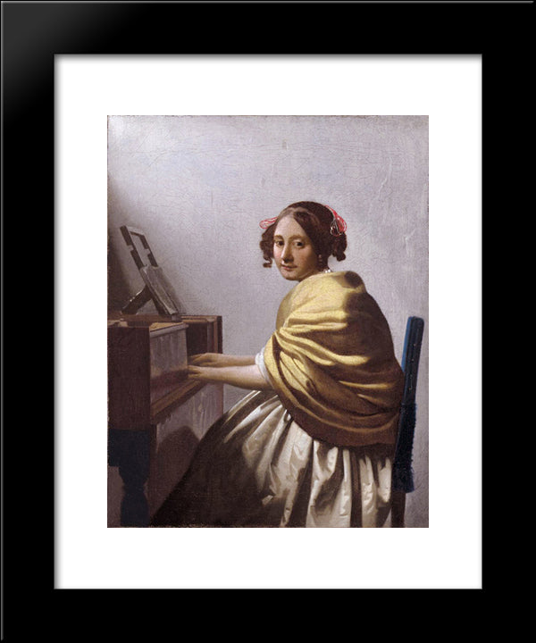 A Young Woman Seated At The Virginals (A Young Woman Seated At The Virginal) 20x24 Black Modern Wood Framed Art Print Poster by Vermeer, Johannes