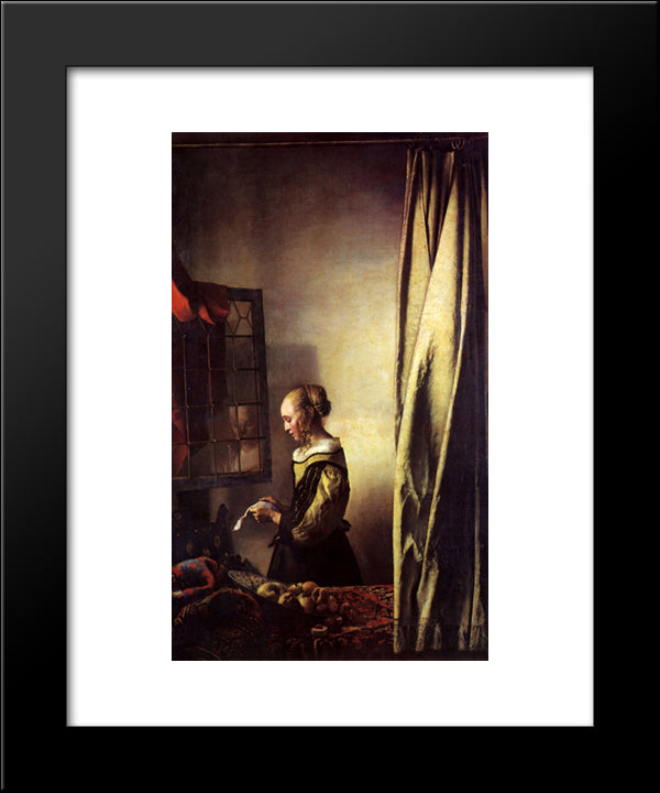 Girl Reading A Letter At An Open Window 20x24 Black Modern Wood Framed Art Print Poster by Vermeer, Johannes