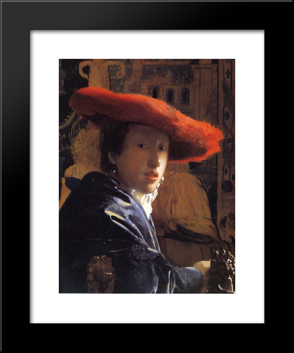 Girl With The Red Hat 20x24 Black Modern Wood Framed Art Print Poster by Vermeer, Johannes