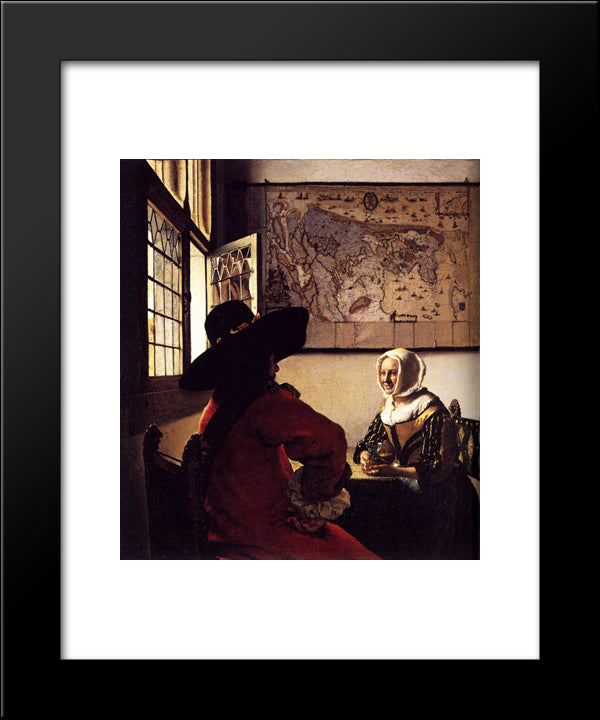 Officer And Laughing Girl 20x24 Black Modern Wood Framed Art Print Poster by Vermeer, Johannes