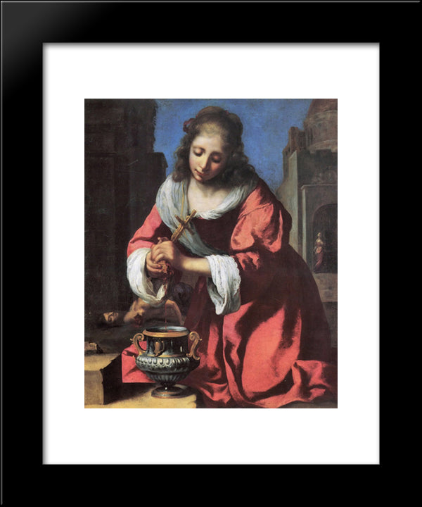 Saint Praxedis 20x24 Black Modern Wood Framed Art Print Poster by Vermeer, Johannes