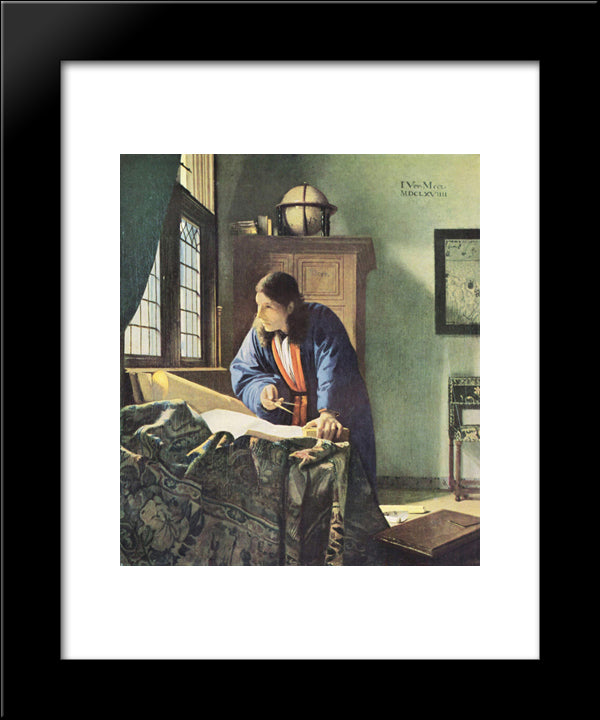 The Geographer 20x24 Black Modern Wood Framed Art Print Poster by Vermeer, Johannes