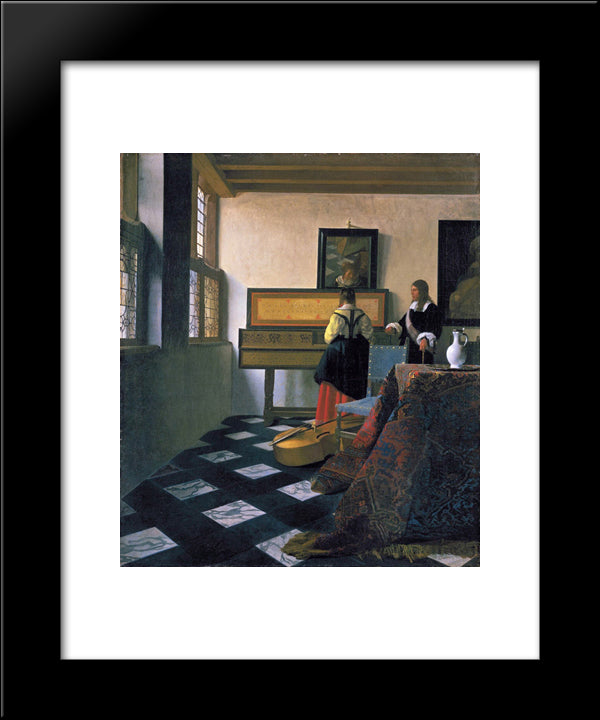 The Music Lesson 20x24 Black Modern Wood Framed Art Print Poster by Vermeer, Johannes