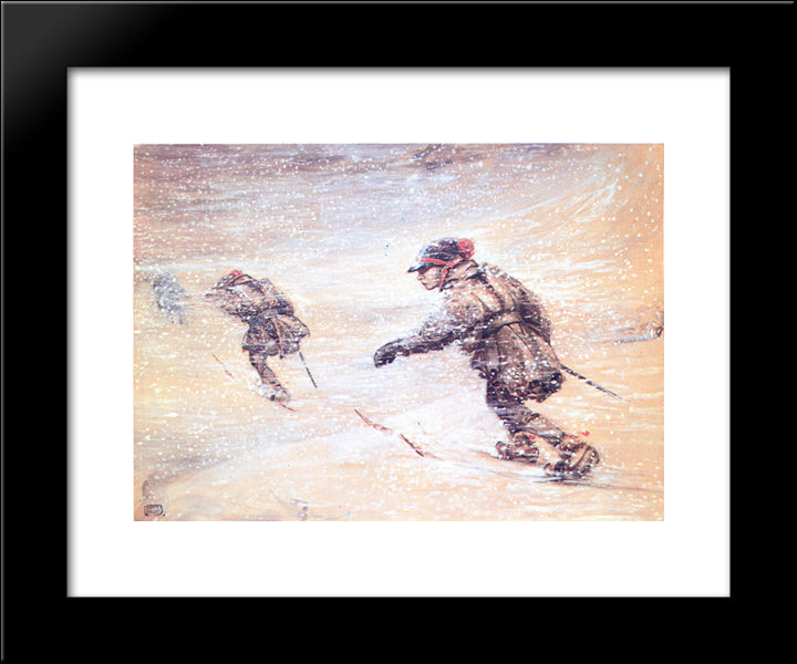 Laplanders In Snowstorm 20x24 Black Modern Wood Framed Art Print Poster by Bauer, John