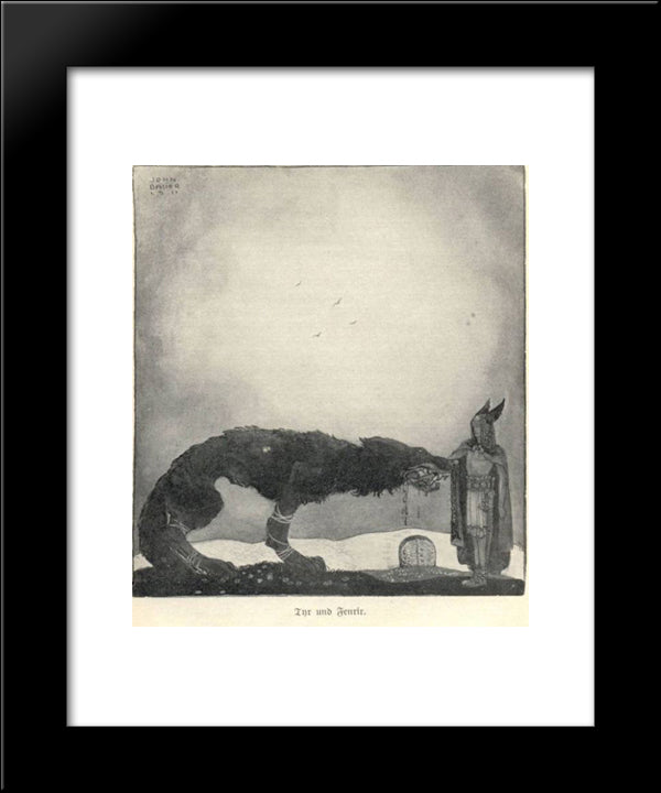 Tyr And Fenrir 20x24 Black Modern Wood Framed Art Print Poster by Bauer, John
