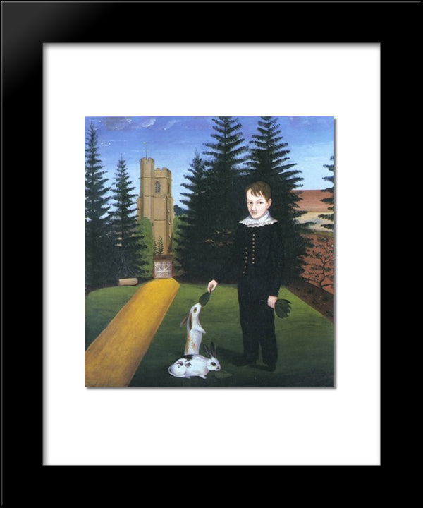 Young Boy Feeding Rabbits 20x24 Black Modern Wood Framed Art Print Poster by Bradley, John