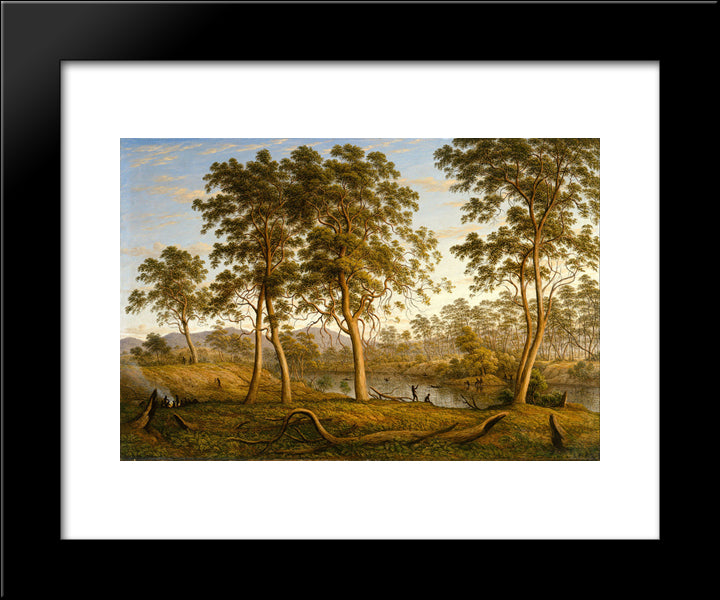 Natives On The Ouse River, Van Diemen'S Land 20x24 Black Modern Wood Framed Art Print Poster by Glover, John
