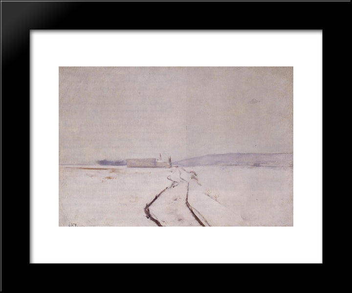 Along The River, Winter 20x24 Black Modern Wood Framed Art Print Poster by Twachtman, John Henry