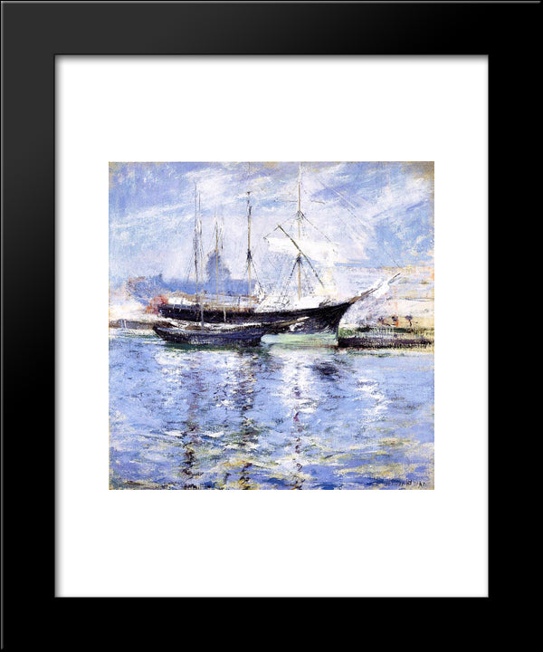 Bark And Schooner (Also Known As An Italian Barque) 20x24 Black Modern Wood Framed Art Print Poster by Twachtman, John Henry