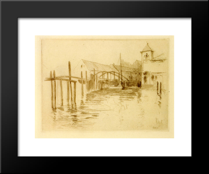 Dock At Newport 20x24 Black Modern Wood Framed Art Print Poster by Twachtman, John Henry