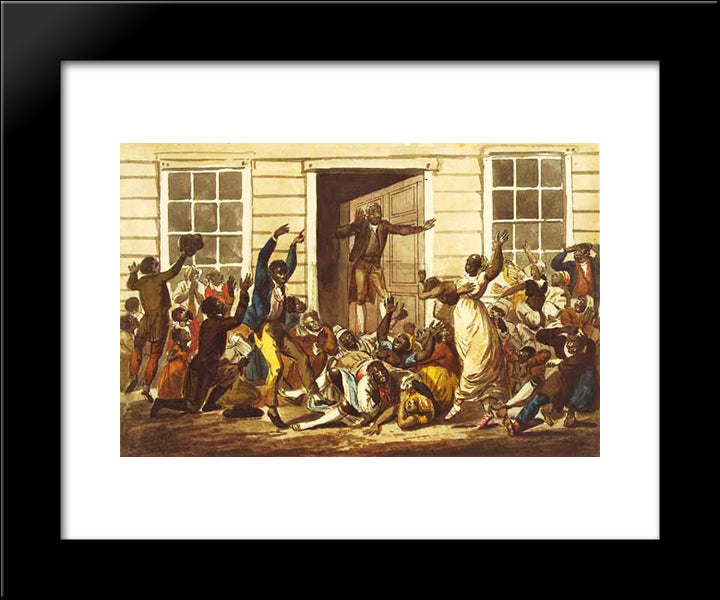 Black People'S Prayer Meeting 20x24 Black Modern Wood Framed Art Print Poster by Krimmel, John Lewis
