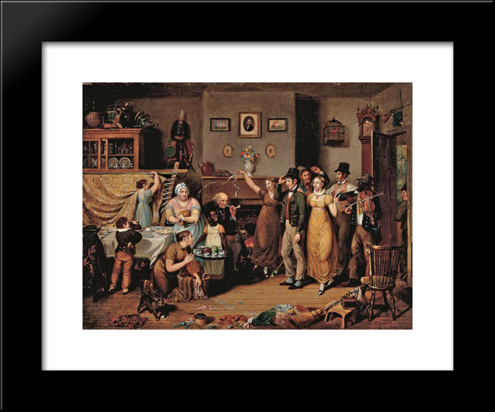 The Quilting Frolic 20x24 Black Modern Wood Framed Art Print Poster by Krimmel, John Lewis