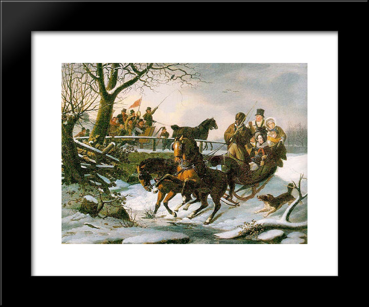 The Sleighing Frolic 20x24 Black Modern Wood Framed Art Print Poster by Krimmel, John Lewis