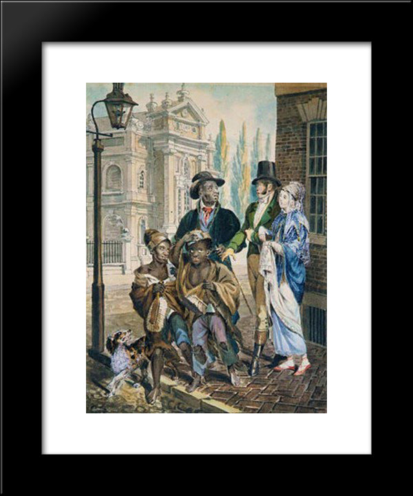 Wordly Folk Questioning Chimney Sweeps And Their Master Before Christ Church In Philadelphia 20x24 Black Modern Wood Framed Art Print Poster by Krimmel, John Lewis