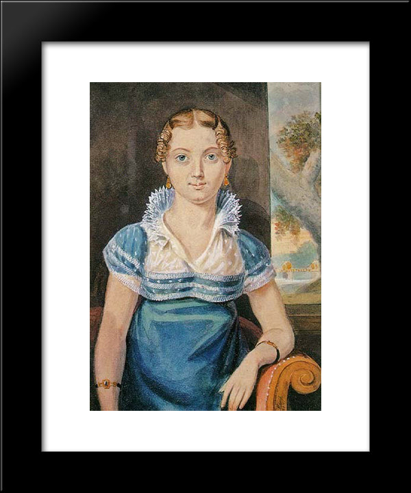 Young Girl With A Blue Dress 20x24 Black Modern Wood Framed Art Print Poster by Krimmel, John Lewis