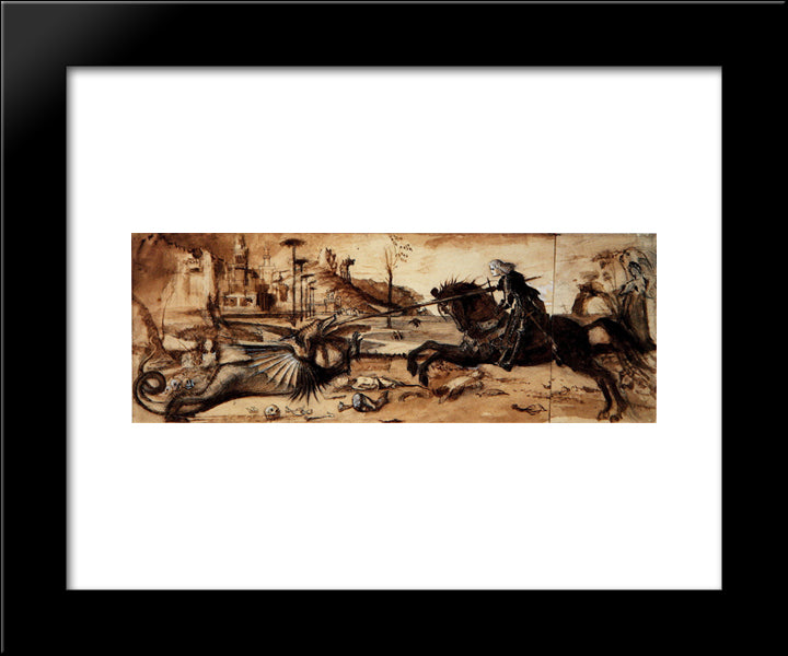 St. George And The Dragon 20x24 Black Modern Wood Framed Art Print Poster by Ruskin, John