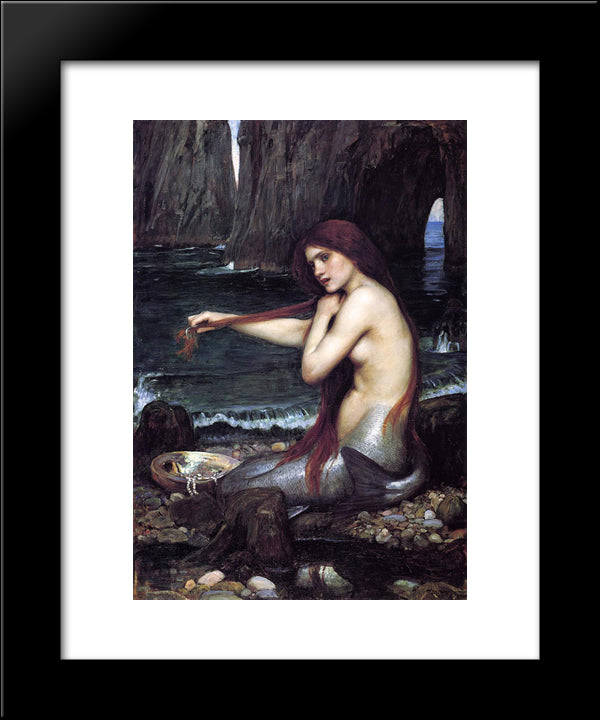 A Mermaid 20x24 Black Modern Wood Framed Art Print Poster by Waterhouse, John William