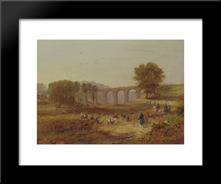 John Wilson Carmichael - Corby Viaduct, The Newcastle And Carlisle Railway 20x24 Black Modern Wood Framed Art Print Poster by Carmichael, John Wilson