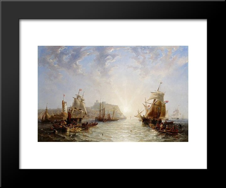 Shipping Off Scarborough 20x24 Black Modern Wood Framed Art Print Poster by Carmichael, John Wilson