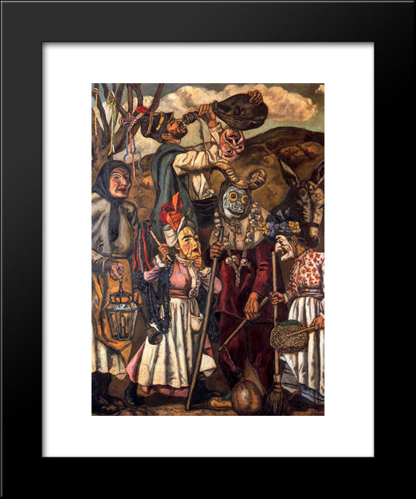 Masks With Donkey 20x24 Black Modern Wood Framed Art Print Poster by Solana, Jose Gutierrez