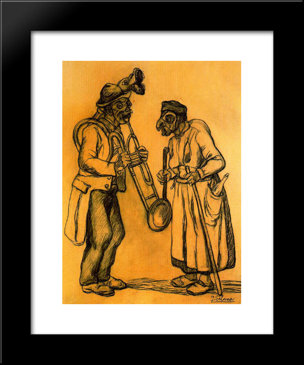 Two Masks 20x24 Black Modern Wood Framed Art Print Poster by Solana, Jose Gutierrez