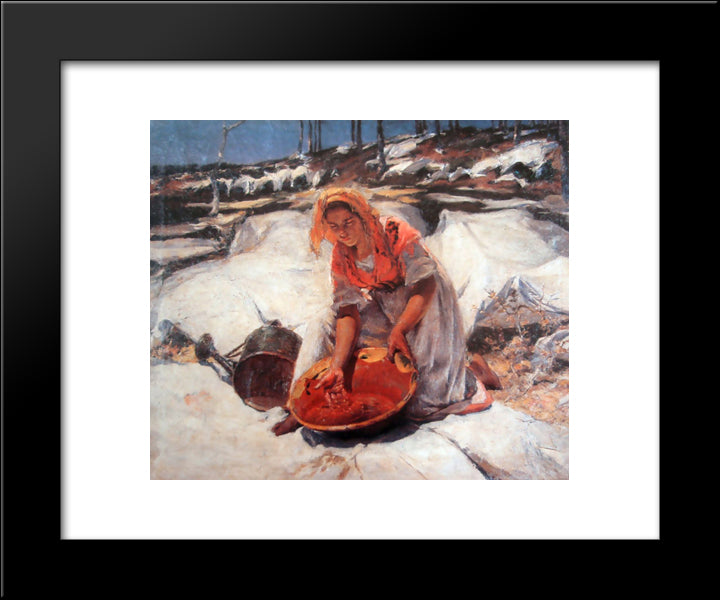 Dying The Clothes 20x24 Black Modern Wood Framed Art Print Poster by Malhoa, Jose