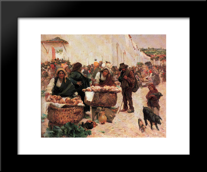 The Bakers, A Market In Figueiro 20x24 Black Modern Wood Framed Art Print Poster by Malhoa, Jose