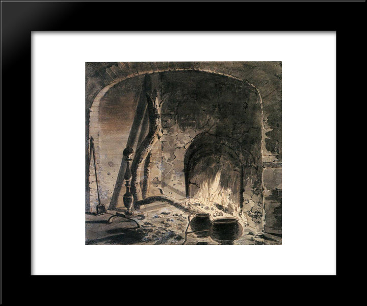 An Open Hearth With A Fire 20x24 Black Modern Wood Framed Art Print Poster by Wright, Joseph