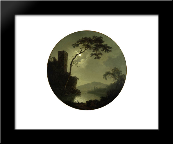 Lake With Castle On A Hill 20x24 Black Modern Wood Framed Art Print Poster by Wright, Joseph