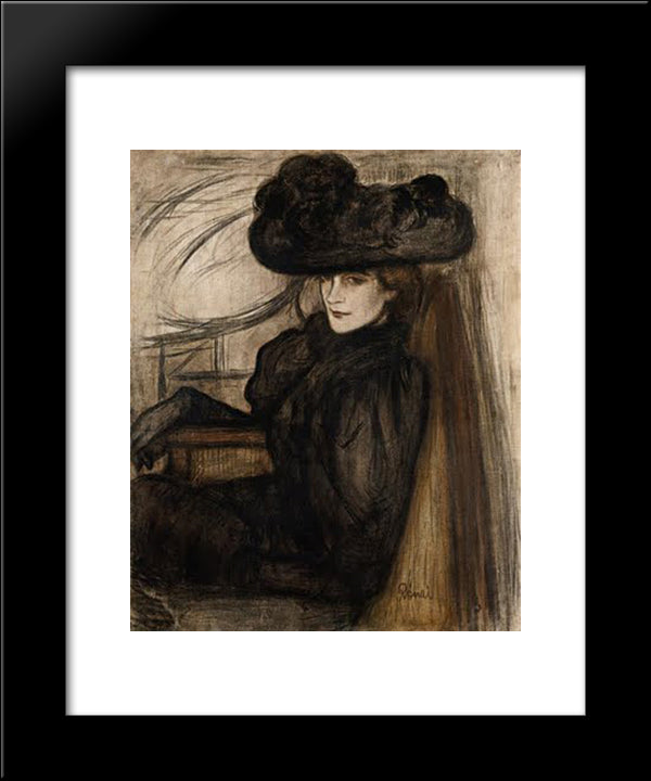 Lady With Black Veil 20x24 Black Modern Wood Framed Art Print Poster by Rippl Ronai, Jozsef