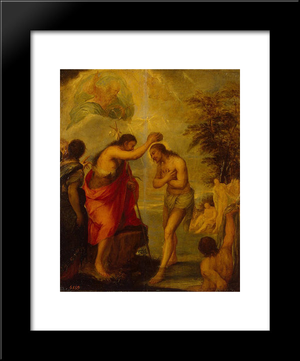 Baptism Of Christ 20x24 Black Modern Wood Framed Art Print Poster by Carreno de Miranda, Juan