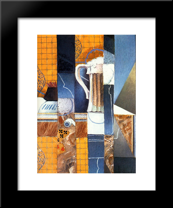 Beer Glass And Cards 20x24 Black Modern Wood Framed Art Print Poster by Gris, Juan
