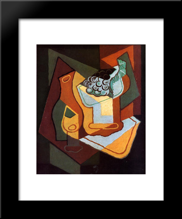 Bottle, Wine Glass And Fruit Bowl 20x24 Black Modern Wood Framed Art Print Poster by Gris, Juan