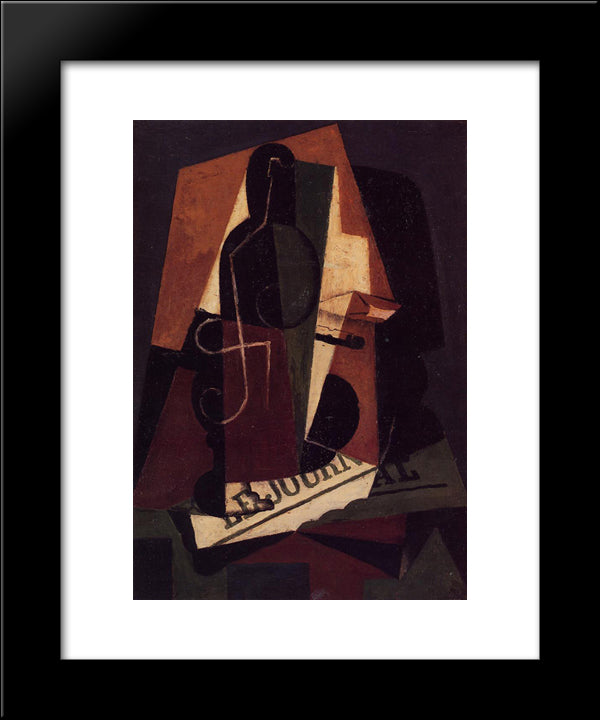 Bottle And Glass 20x24 Black Modern Wood Framed Art Print Poster by Gris, Juan