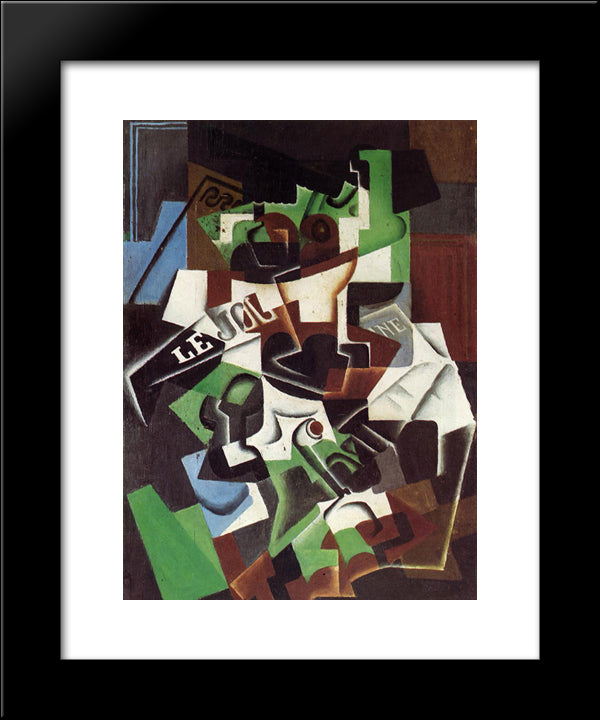 Fruit Bowl, Pipe And Newspaper 20x24 Black Modern Wood Framed Art Print Poster by Gris, Juan