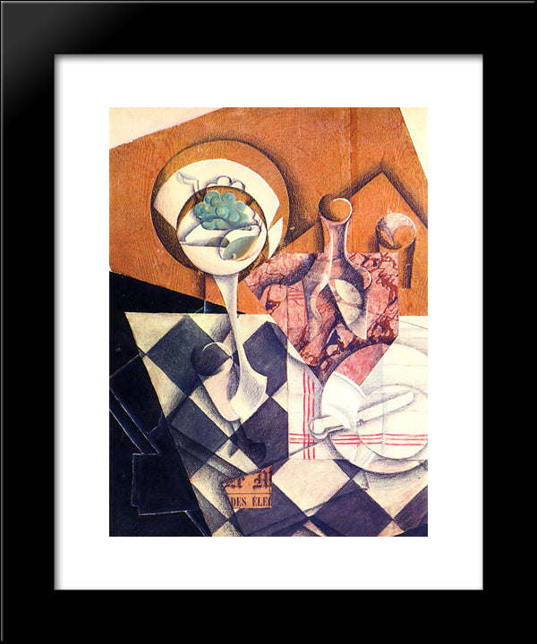 Fruit Bowl With Bottle 20x24 Black Modern Wood Framed Art Print Poster by Gris, Juan
