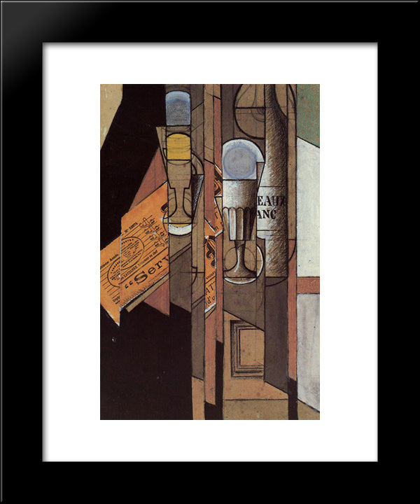 Glasses, Newspaper And Bottle Of Wine 20x24 Black Modern Wood Framed Art Print Poster by Gris, Juan