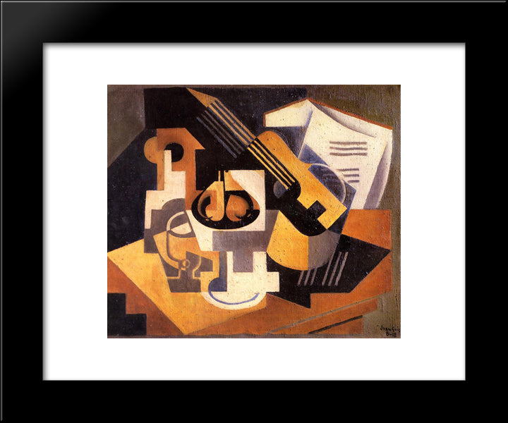 Guitar And Fruit Bowl On A Table 20x24 Black Modern Wood Framed Art Print Poster by Gris, Juan