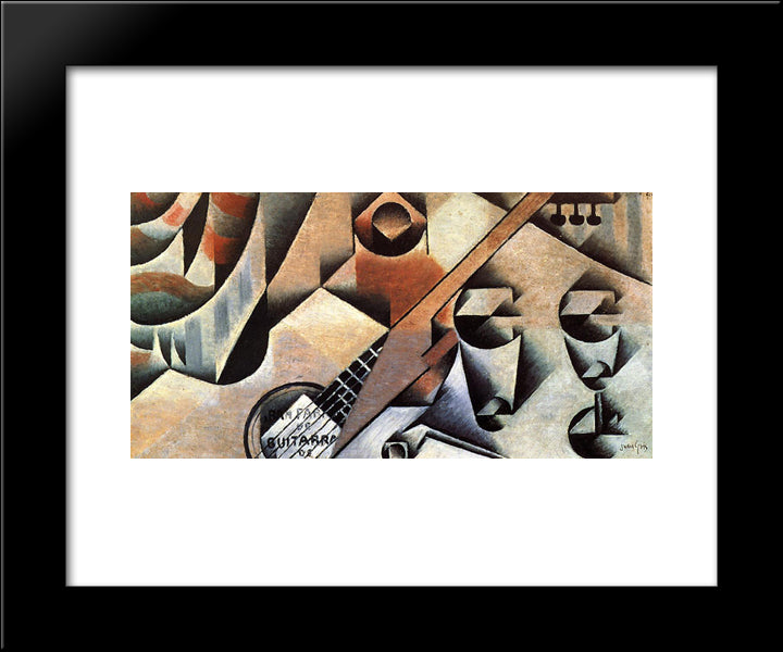 Guitar And Glasses (Banjo And Glasses) 20x24 Black Modern Wood Framed Art Print Poster by Gris, Juan